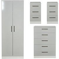 Swift Montreal Gloss Ready Assembled 4 Piece Package - 2 Door Mirrored Wardrobe, 5 Drawer Chest And 2 Bedside Chests