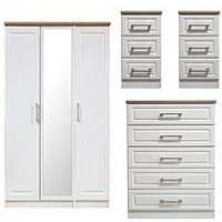 Swift Regent Part Assembled 4 Piece Package - 3 Door Mirrored Wardrobe, 5 Drawer Chest And 2 Bedside Chests