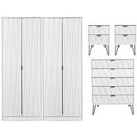 Swift Versailles Part Assembled 4 Piece Package - 4 Door Wardrobe, 5 Drawer Chest And 2 Bedside Chests